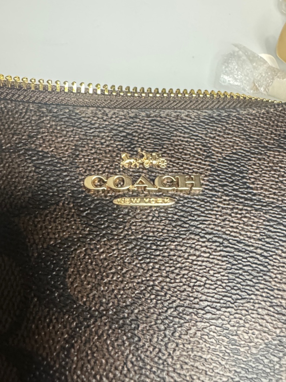 COACH Teri Dark Brown Signature Mini Crossbody or shoulder bag with Gold Chain - Picture 3 of 12